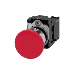 Siemens 3SU1150-1BA20-1CA0, Sirius ACT, Parlak Metal, Kırmızı, 40mm Mantar Kafalı, Çek-Kur Acil Stop Butonu, 1NK, 22mm