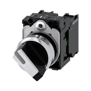 Siemens 3SU1150-2BF60-1MA0, Sirius ACT, Parlak Metal, Siyah, Mandal Buton, 0-1 Konumlu, 1NA+1NK, 22mm