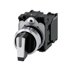 Siemens 3SU1150-2BL60-1NA0, Sirius ACT, Parlak Metal, Siyah, Mandal Buton, 1-0-2 Konumlu, 2NA, 22mm