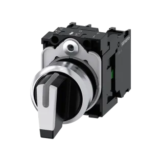 Siemens 3SU1150-2BL60-1NA0, Sirius ACT, Parlak Metal, Siyah, Mandal Buton, 1-0-2 Konumlu, 2NA, 22mm