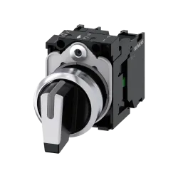 Siemens 3SU1150-2BM60-1NA0, Sirius ACT, Parlak Metal, Siyah, Geri Dönüşlü Mandal Buton, 1-0-2 Konumlu, 2NA, 22mm