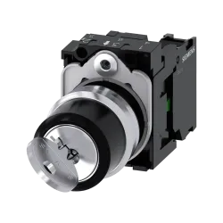 Siemens 3SU1150-4BF11-1BA0, Sirius ACT, Parlak Metal, Siyah, Kilitli Mandal Buton, 0-1 Konumlu, 1NA, 22mm