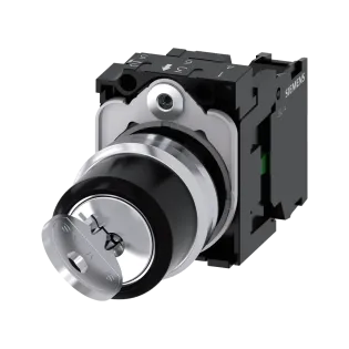 Siemens 3SU1150-4BF11-1BA0, Sirius ACT, Parlak Metal, Siyah, Kilitli Mandal Buton, 0-1 Konumlu, 1NA, 22mm