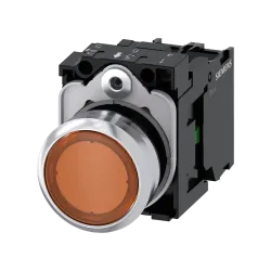 Siemens 3SU1152-0AB00-1BA0, Sirius ACT, Parlak Metal, Kehribar, Işıklı Yaylı Buton, 24 Volt AC/DC, 1NA, 22mm