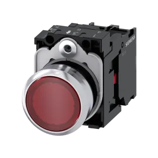 Siemens 3SU1152-0AB20-1CA0, Sirius ACT, Parlak Metal, Kırmızı, Işıklı Yaylı Buton, 24 Volt AC/DC, 1NK, 22mm