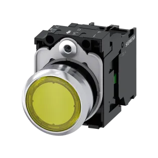 Siemens 3SU1152-0AB30-1BA0, Sirius ACT, Parlak Metal, Sarı, Işıklı Yaylı Buton, 24 Volt AC/DC, 1NA, 22mm