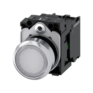 Siemens 3SU1152-0AB60-1BA0, Sirius ACT, Parlak Metal, Beyaz, Işıklı Yaylı Buton, 24 Volt AC/DC, 1NA, 22mm
