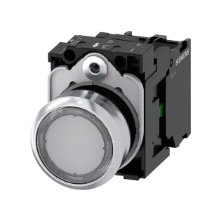 Siemens 3SU1152-0AB70-1BA0, Sirius ACT, Parlak Metal, Renksiz, Işıklı Yaylı Buton, 24 Volt AC/DC, 1NA, 22mm