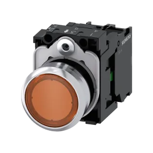 Siemens 3SU1156-0AB00-1BA0, Sirius ACT, Parlak Metal, Kehribar, Işıklı Yaylı Buton, 230 Volt AC, 1NA, 22mm