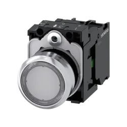 Siemens 3SU1156-0AB70-1BA0, Sirius ACT, Parlak Metal, Renksiz, Işıklı Yaylı Buton, 230 Volt AC, 1NA, 22mm