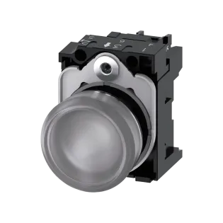 Siemens 3SU1156-6AA70-1AA0, Sirius ACT, Parlak Metal, Renksiz, Sinyal Lambası, 230 Volt AC, 22mm