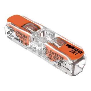 Wago 221-2411, 221 Serisi, 2x4 mm² Tırnaklı Hat Tipi Buat Klemensi