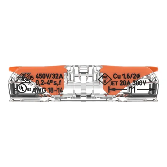 Wago 221-2411, 221 Serisi, 2x4 mm² Tırnaklı Hat Tipi Buat Klemensi