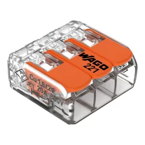 Wago 221-413, 221 Serisi, 3x4 mm² Tırnaklı Buat Klemensi