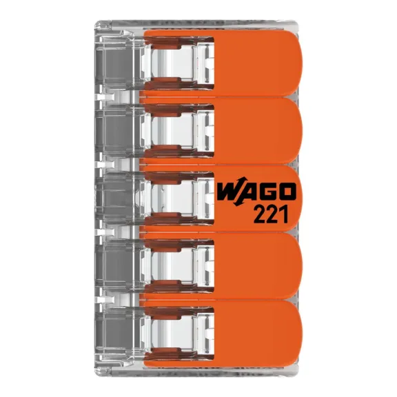 Wago 221-415, 221 Serisi, 5x4 mm² Tırnaklı Buat Klemensi